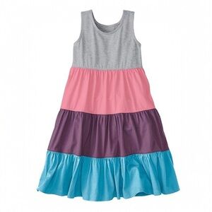 Hanna Andersson Colorblock Tiered Cotton Dress Pink Purple Teal 90 3T